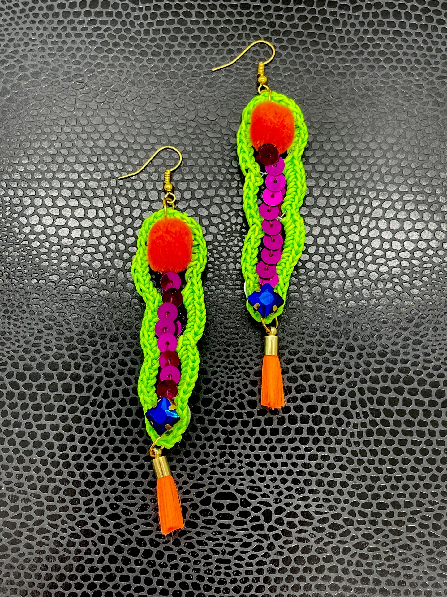 Small Orange and pink sequin earrings