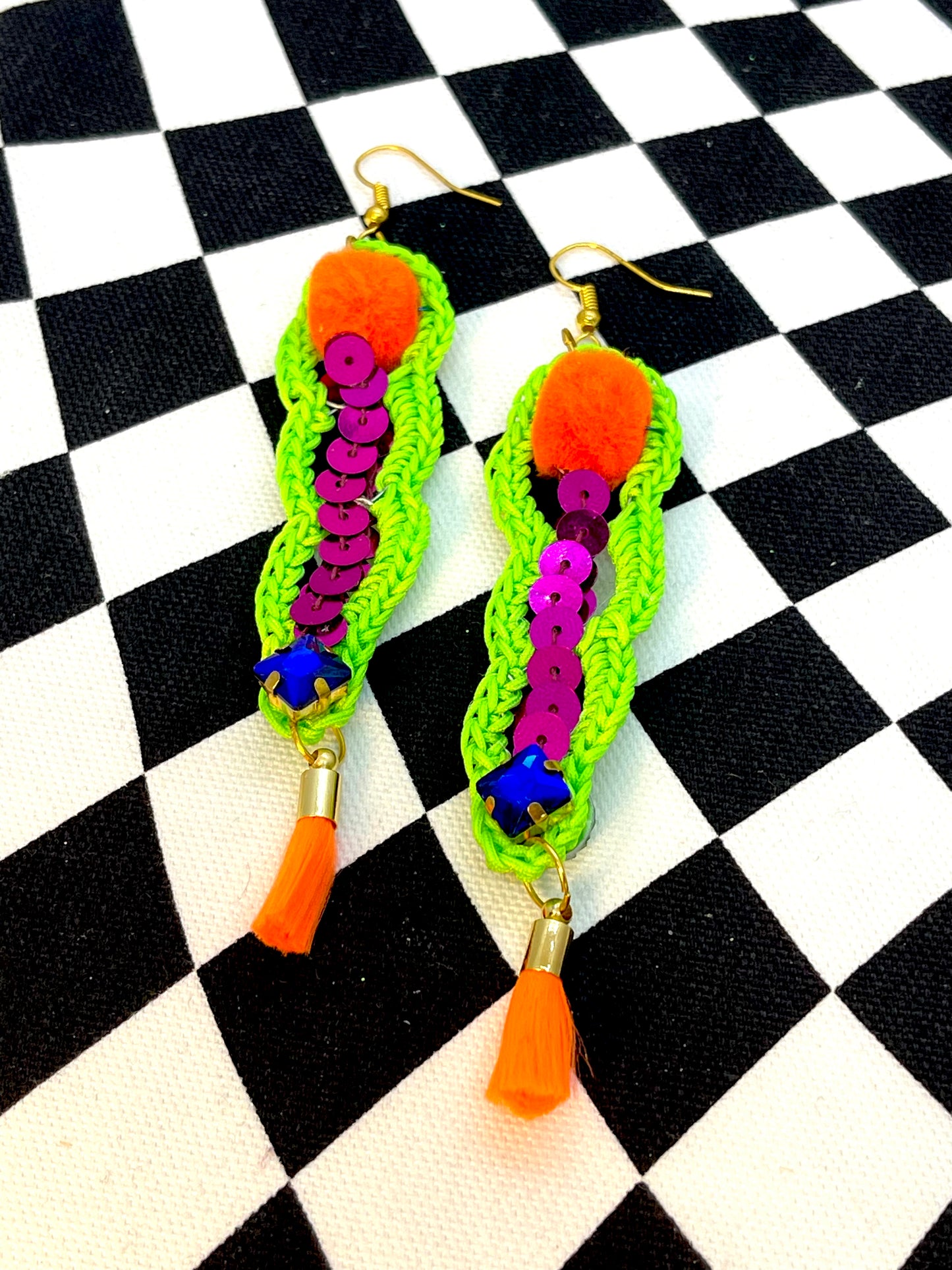 Small Orange and pink sequin earrings