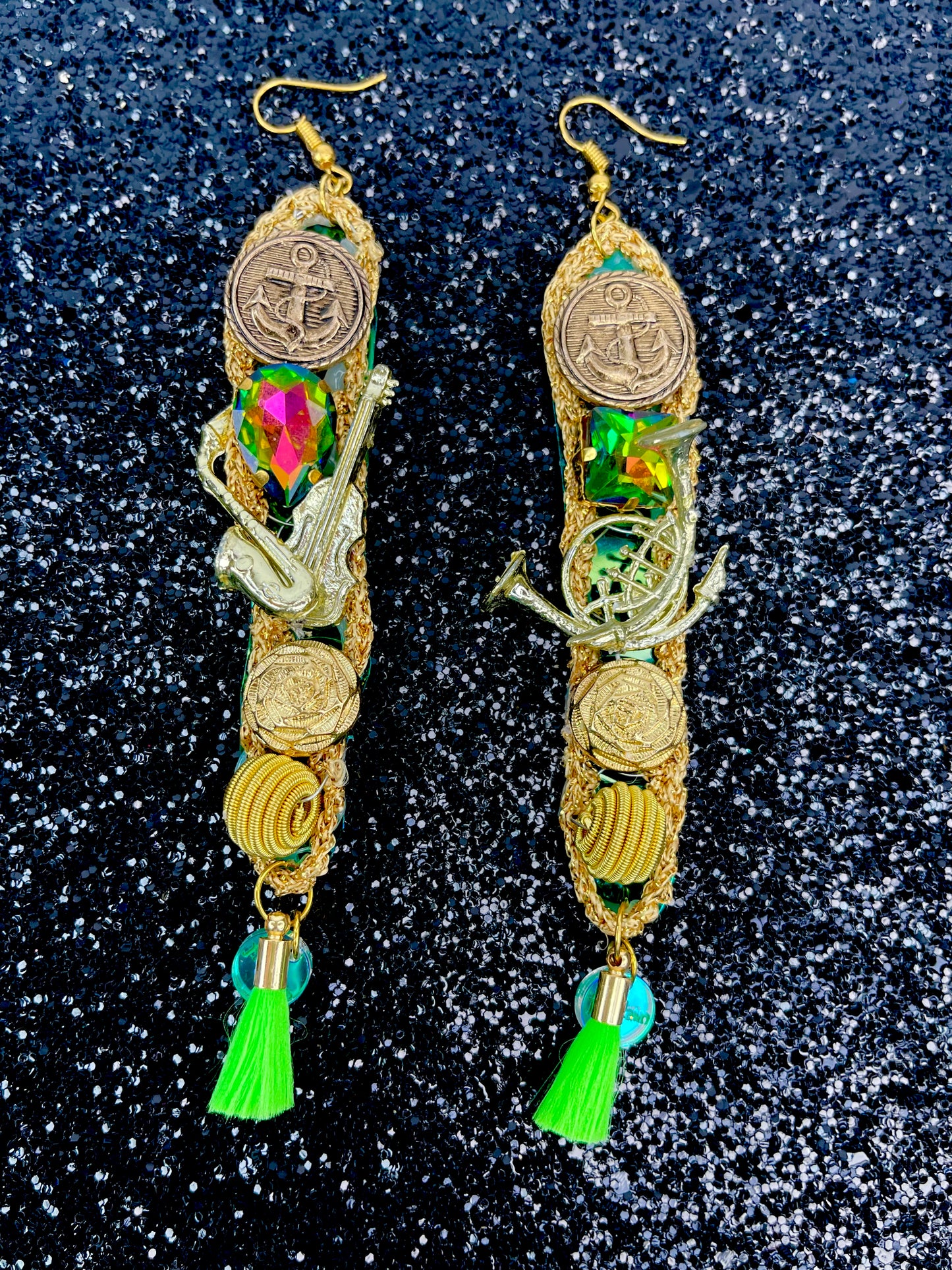 Musically inclined Gold and Green earrings