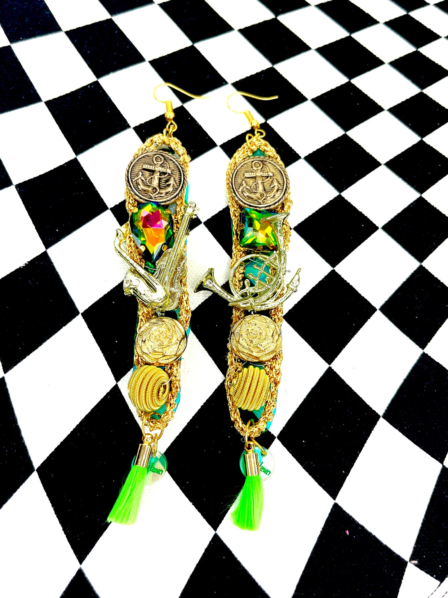 Musically inclined Gold and Green earrings