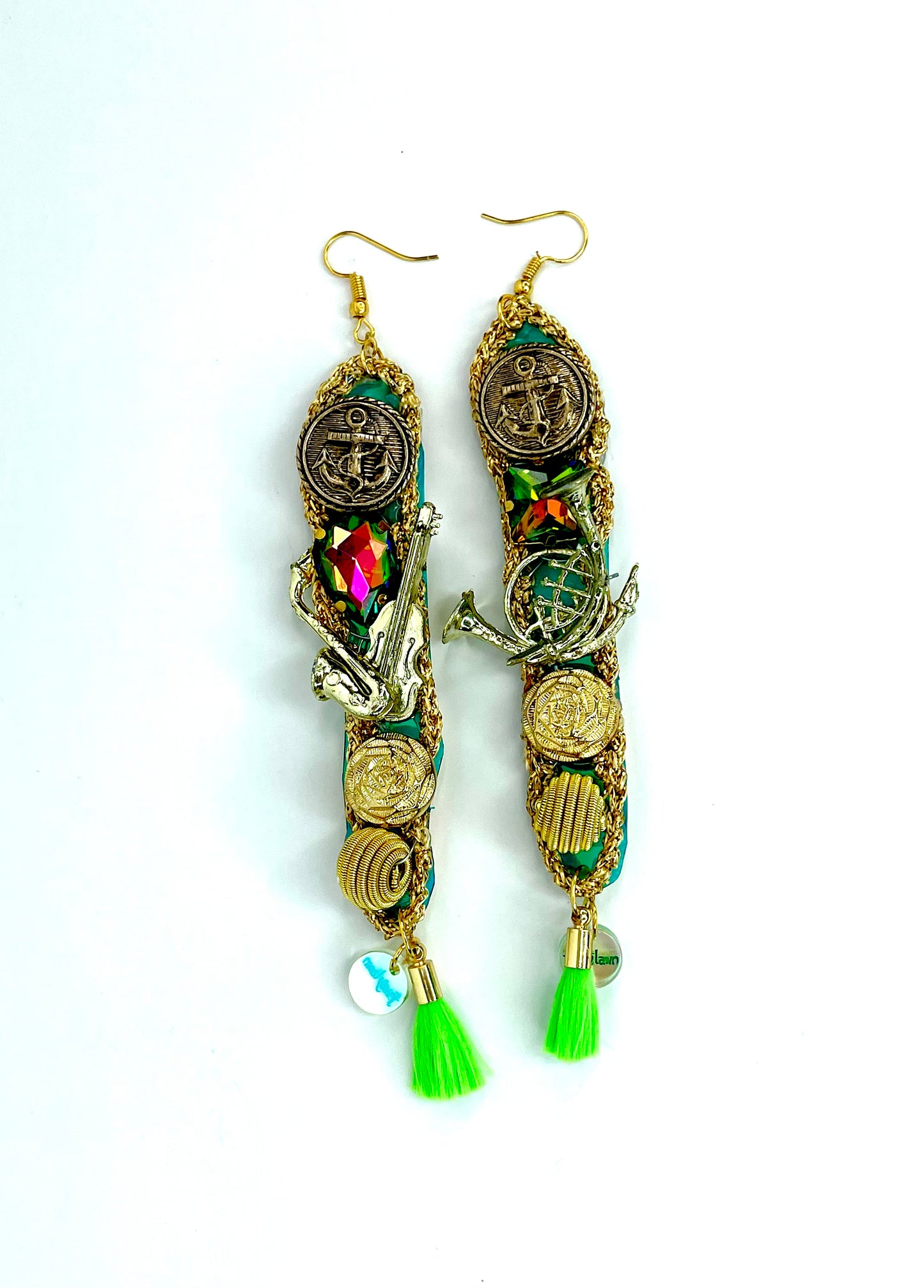 Musically inclined Gold and Green earrings
