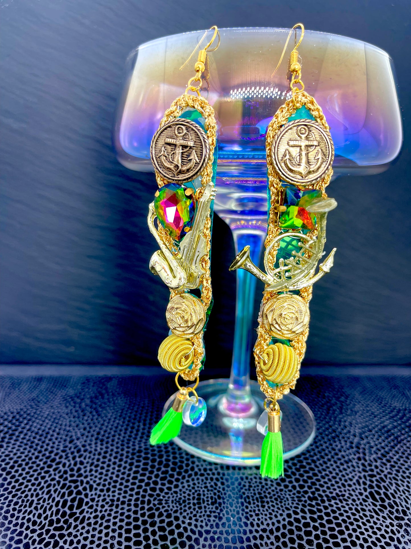 Musically inclined Gold and Green earrings