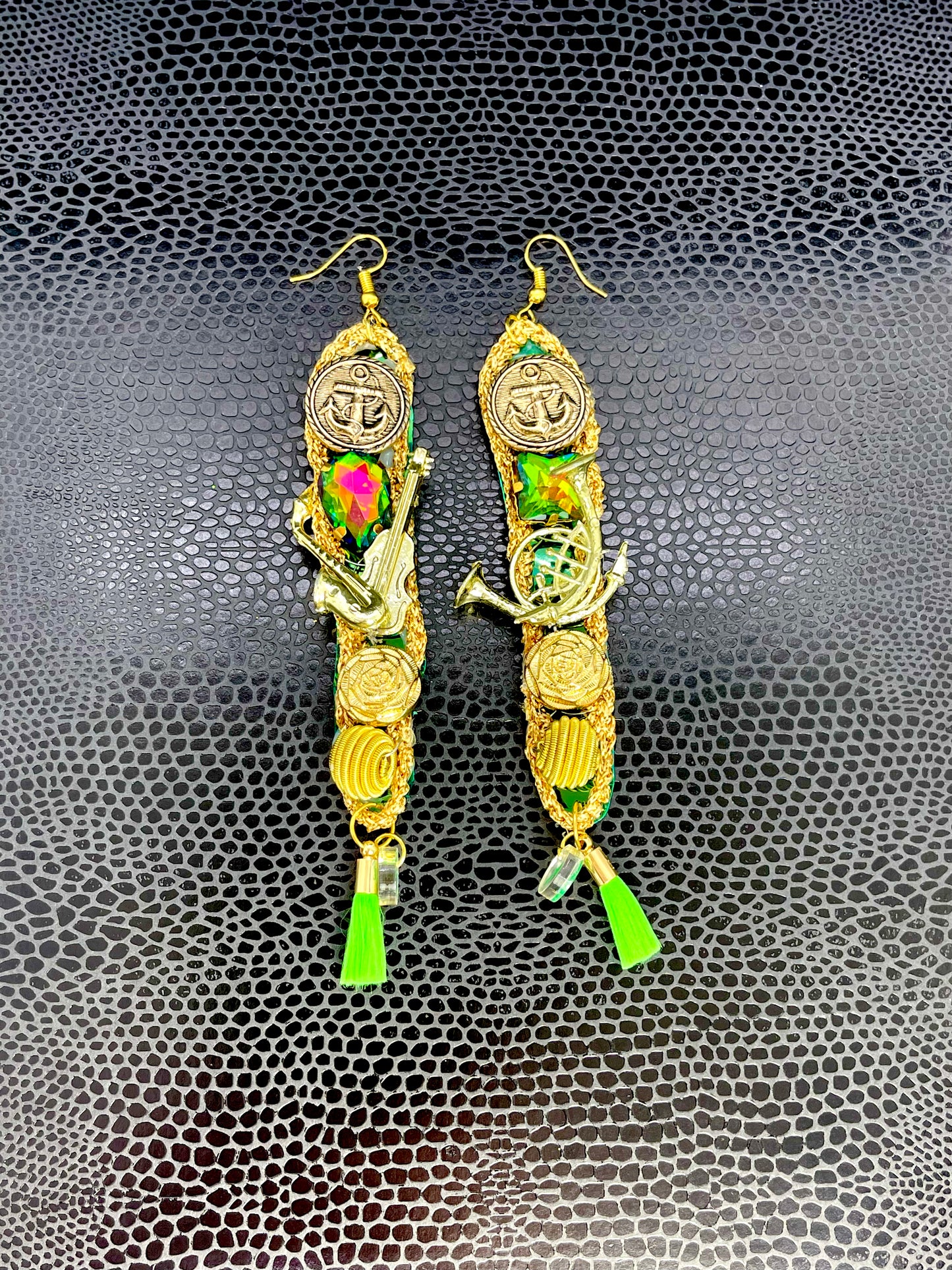 Musically inclined Gold and Green earrings