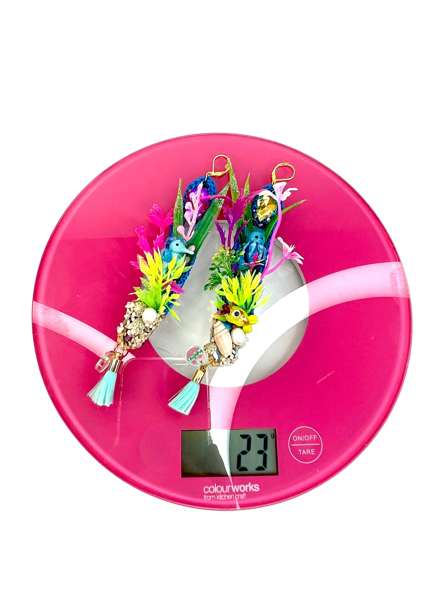 Aquarium earrings 5 (Cute seahorse and blue octopus with aqua tassels)