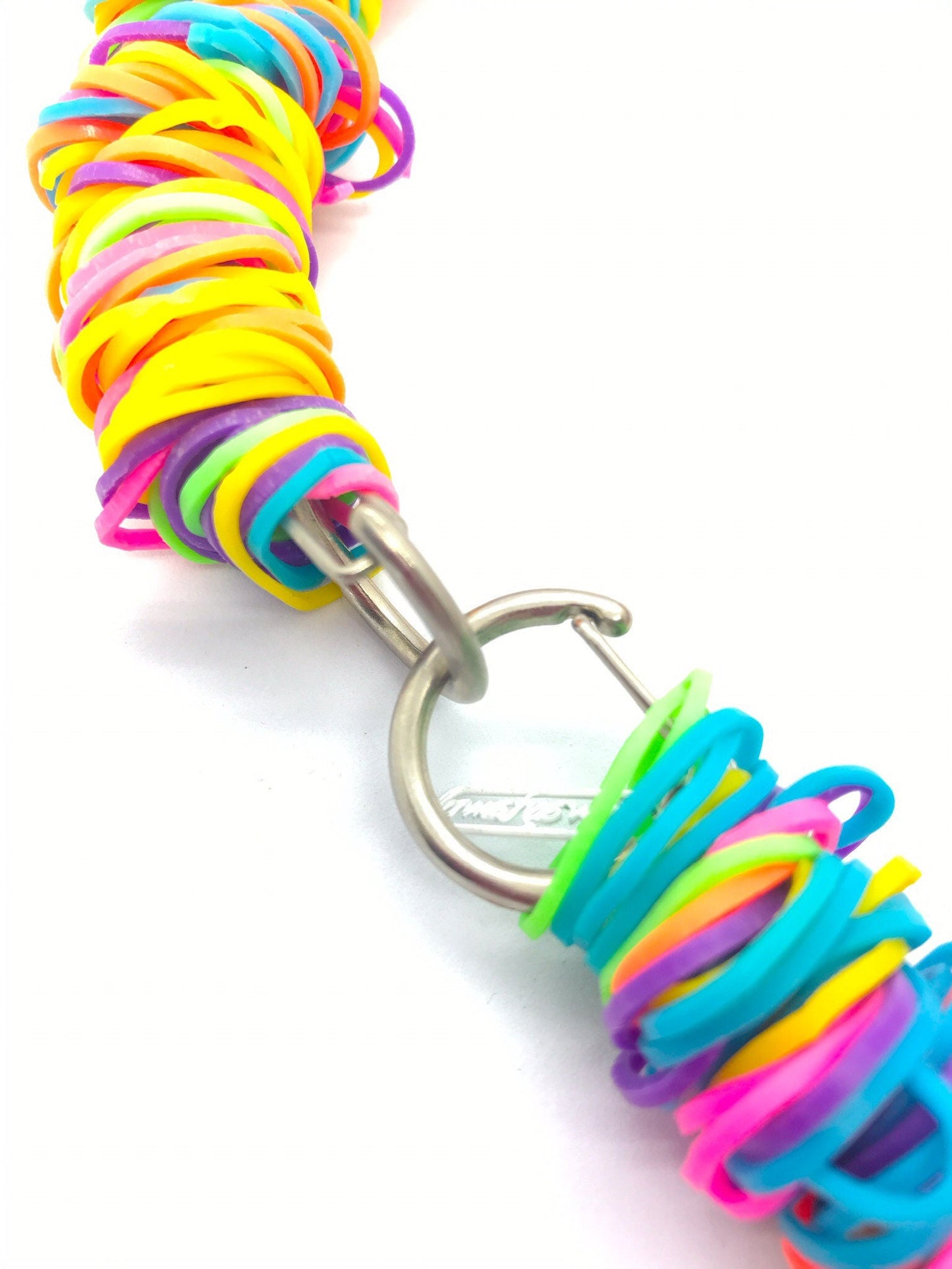 Neon Bands necklace - neon pink multiocoloured recycled rubber band statement accessory