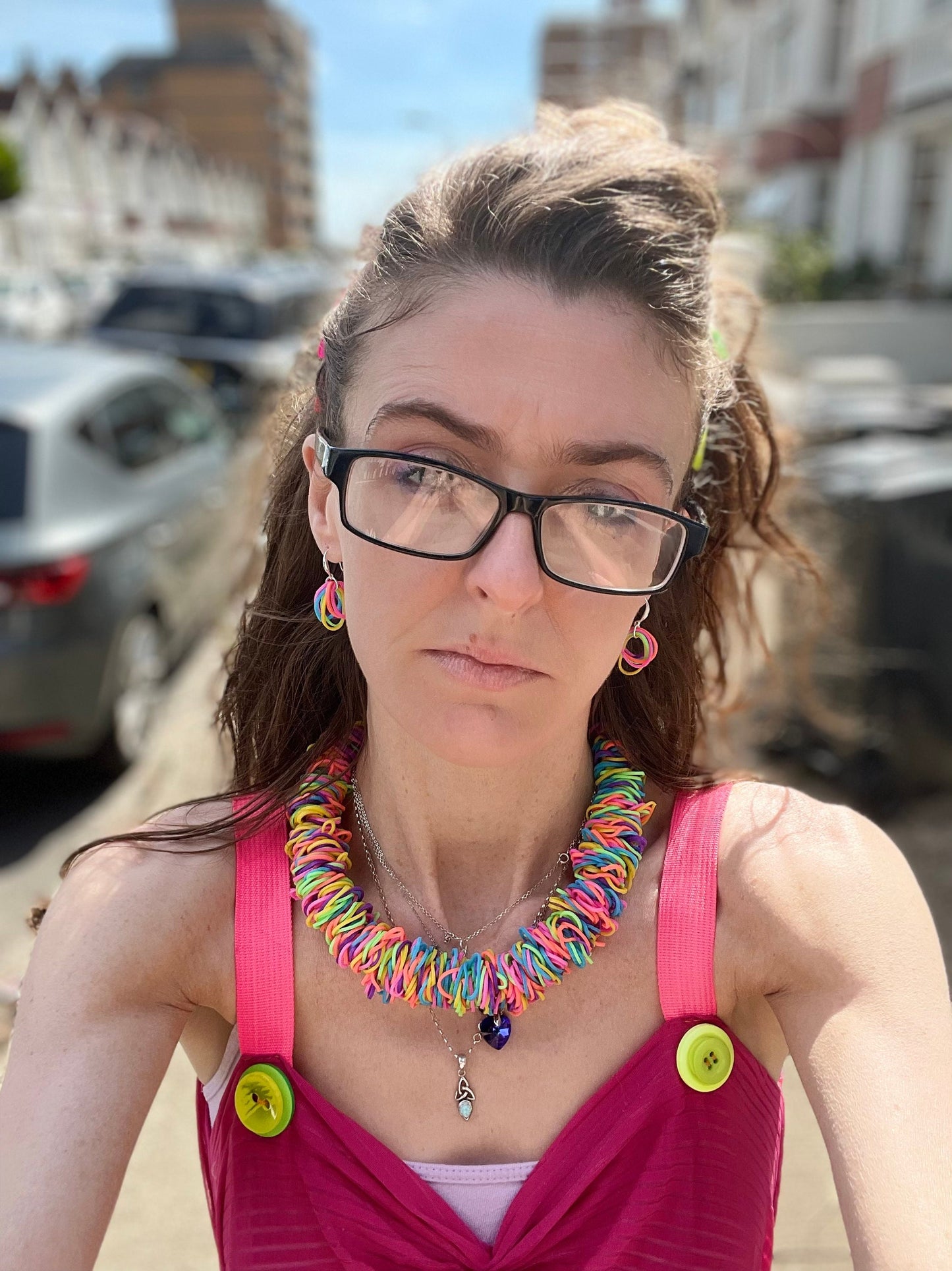 Rainbow bands earrings/925 sterling silver/sustainable fashion/colourful earrings/neon earrings/happy earrings/rainbow drop earrings