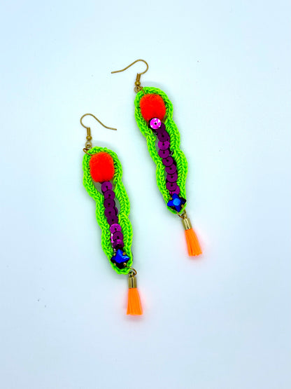 Small Orange and pink sequin earrings