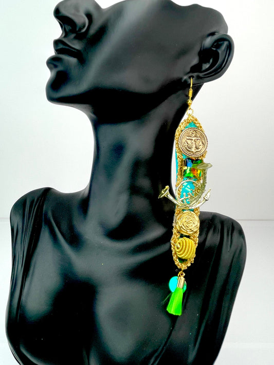 Musically inclined Gold and Green earrings