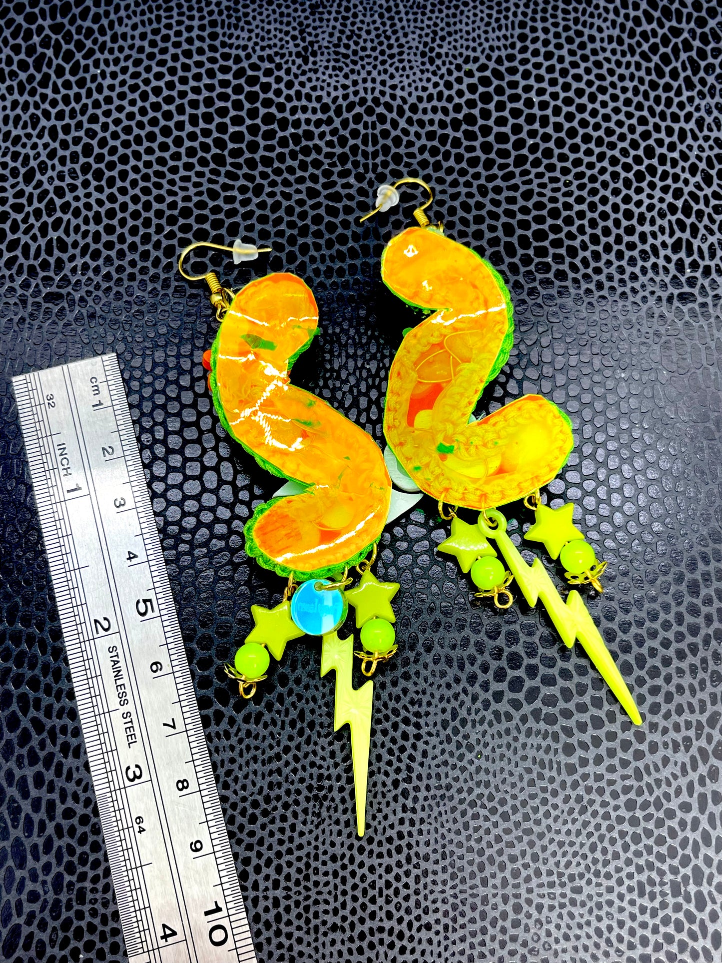 Lime green birds and bee's earrings